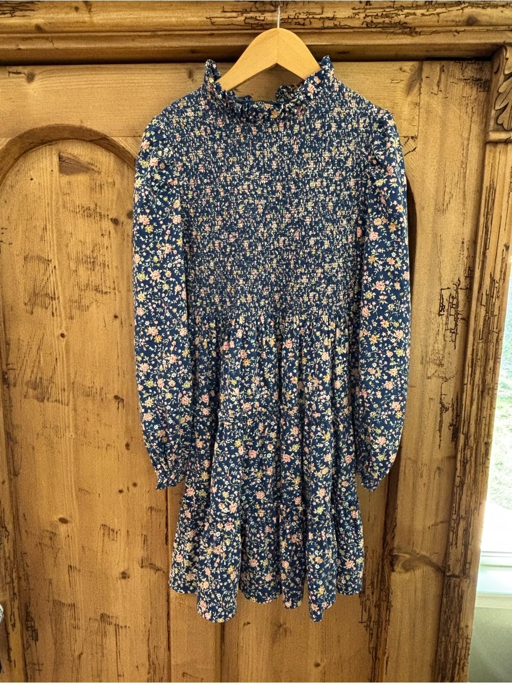 Polo by Ralph Lauren Navy Blue Floral Smocked Long-Sleeve Kids Dress
